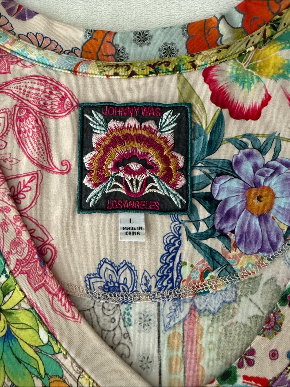 Johnny Was Bamboo Floral Colorful Long Sleeve Blouse Size Large E06 - Picture 2 of 6